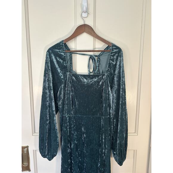 Ava & Viv Crushed Velvet Milkmaid Peasant Midi Dress Womens Size 1X Teal NWT - Picture 2 of 9